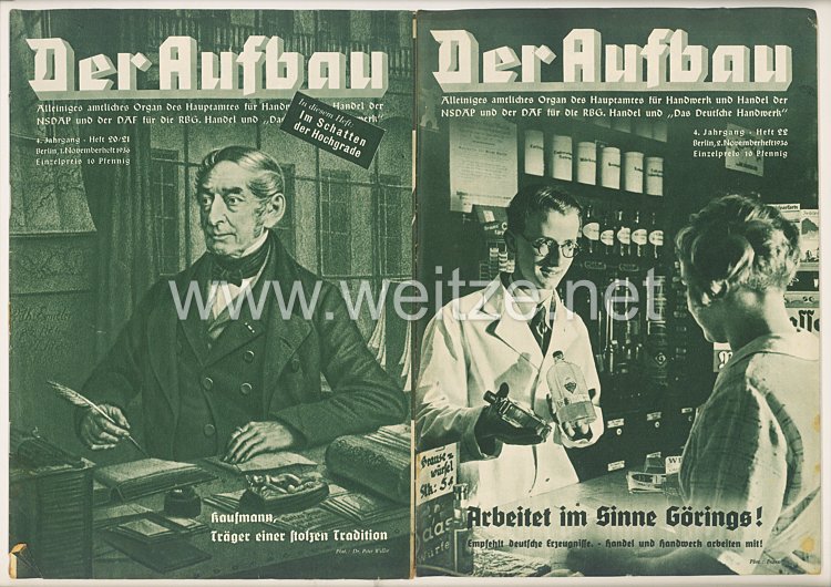 III. Reich - 2 x Ausgabe von : Der Aufbau - Alleiniges amtliches Organ der NS-Hago - 4. Jahrgang 1936 Folge 20/21 und 22