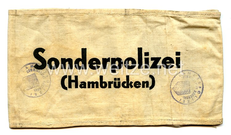 Bundesrepublik Deutschland ( BRD )  Armbinde Sonderpolizei Hambrücken 