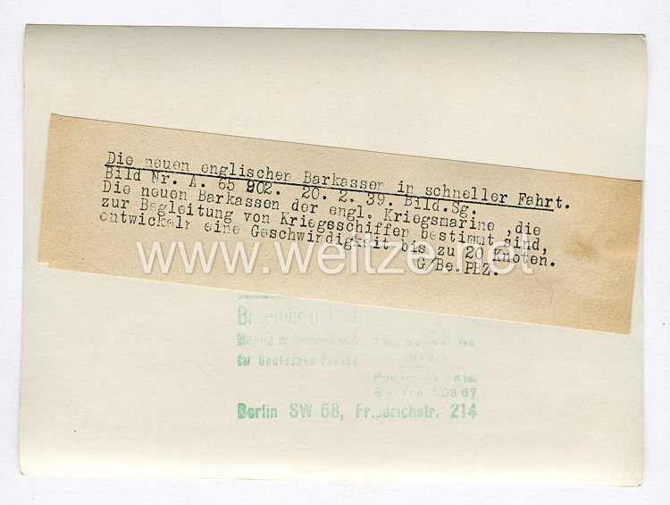 III. Reich Pressefoto. Die neuen englischen Barkassen in schneller Fahrt. 20.2.1939. Bild 2