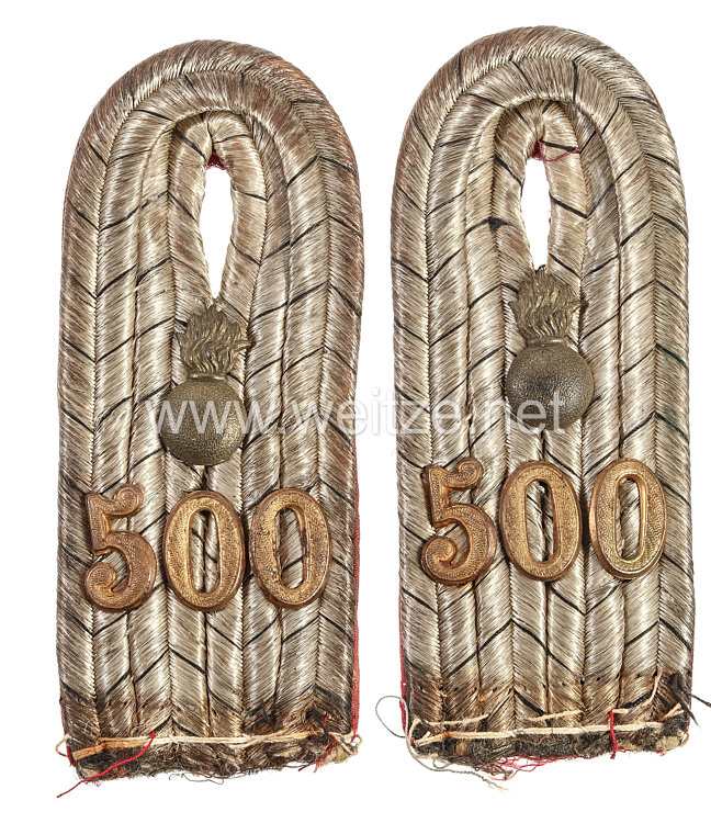 Preußen 1. Weltkrieg Paar Schulterstücke für einen Leutnant im Feldartillerie-Regiment Nr. 500