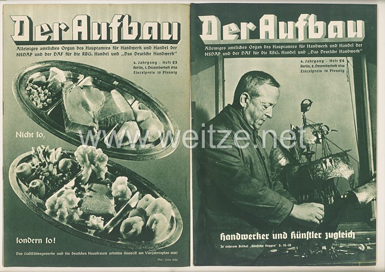 III. Reich - 2 x Ausgabe von : Der Aufbau - Alleiniges amtliches Organ der NS-Hago - 4. Jahrgang 1936 Folge 23 und 24