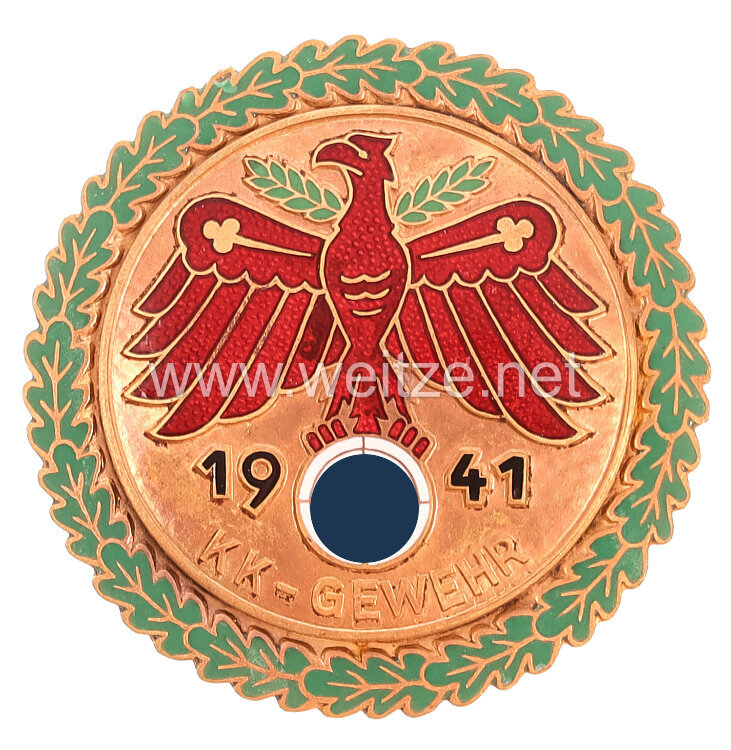 Standschützenverband Tirol-Vorarlberg - Gaumeisterabzeichen 1941 in Gold mit Eichenlaubkranz " KK-Gewehr "