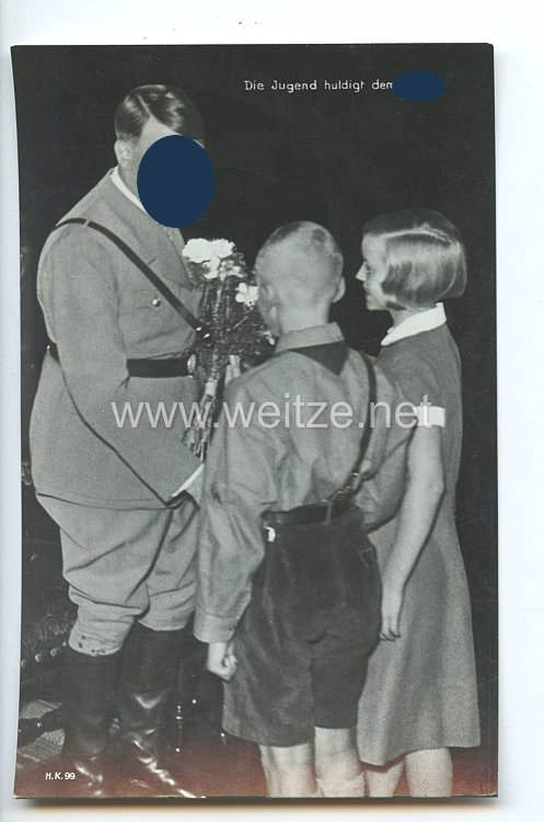 III. Reich - Propaganda-Postkarte - " Adolf Hitler - Die Jugend huldigt dem Führer "