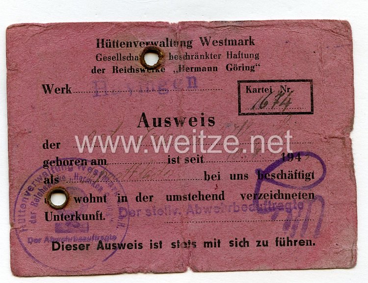 III. Reich - Ausweis für einen Ostarbeiter