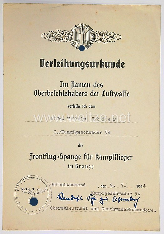 Luftwaffe - Urkundengruppe, Kampfgeschwader 54 + Fotos Bild 2