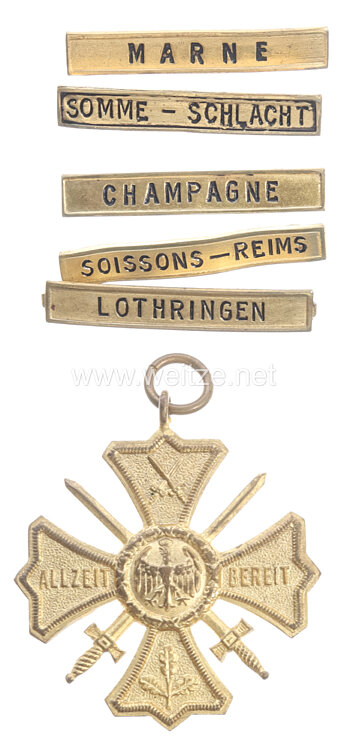 Preußen Regiments-Erinnerungskreuz mit 5 Gefechtsspangen