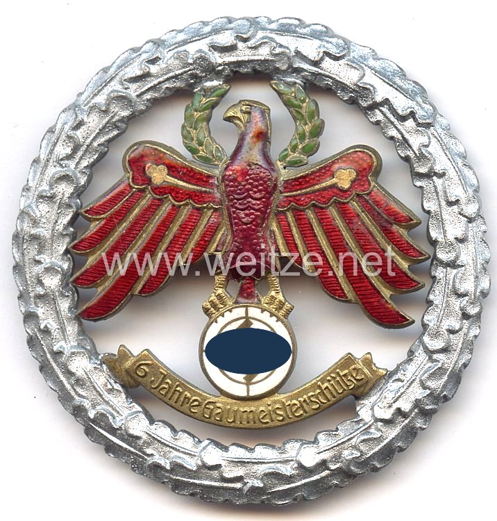 Standschützenverband Tirol-Vorarlberg - Meisterschützenabzeichen mit Inschrift " 6 Jahre Gaumeisterschütze " in Silber