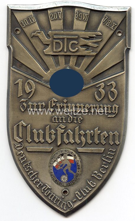 Deutscher Touring-Club Berlin ( D.T.C.) - nichttragbare Erinnerungsmedaille - " Zur Erinnerung an die Clubfahrten 1933 - 30.4., 20.5., 8./9.6., 7./8.10. "