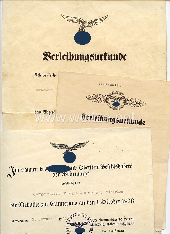 Luftwaffe - Urkundentrio für einen Obergefreiten und späteren Unteroffizier