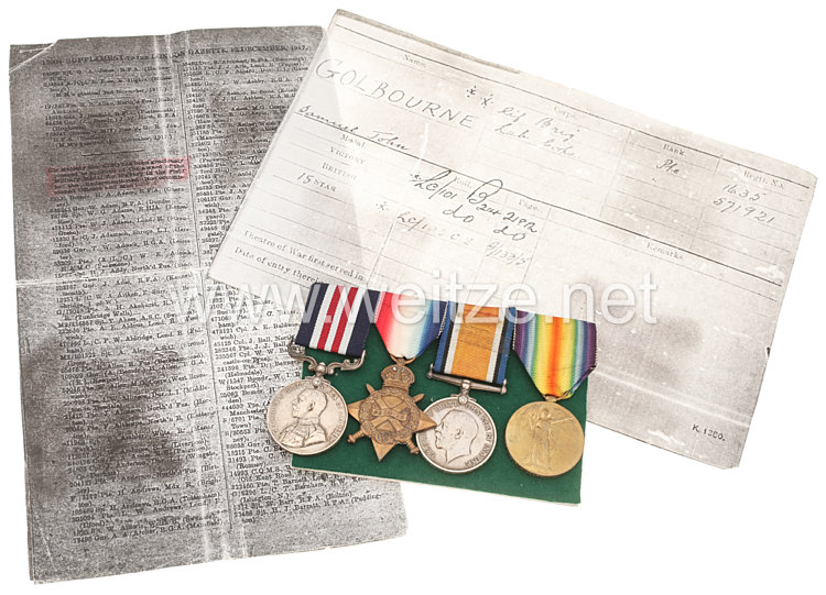 England 1. Weltkrieg Ordensnachlass des Gefreiten "Samuel John Goulbourne" bei der "Rifle Brigade" und Träger der "Military Medal" 