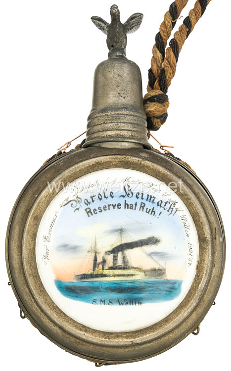 Kaiserliche Marine Reservistenflasche für den Reservisten "Lockisch" bei der Matrosendivision der S.M.S. Wettin Bild 2