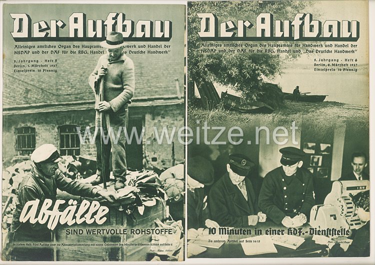 III. Reich - 2 x Ausgabe von : Der Aufbau - Alleiniges amtliches Organ der NS-Hago - 5. Jahrgang 1937 Folge 5 und 6