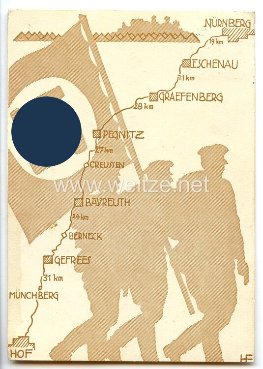 III. Reich - farbige Propaganda-Postkarte - " Marsch-Postkarte zum Reichsparteitag 1936 "