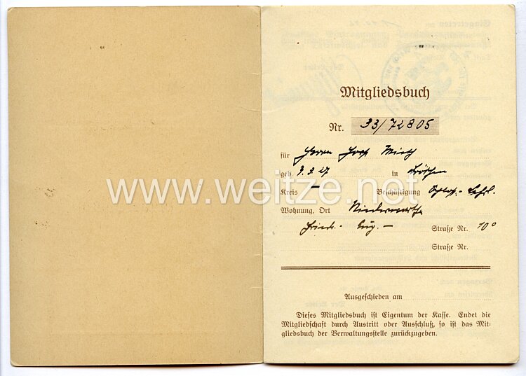 III. Reich - Arbeiter-Ersatzkasse für das Deutsche Reich von 1884 - Mitgliedsbuch Bild 2