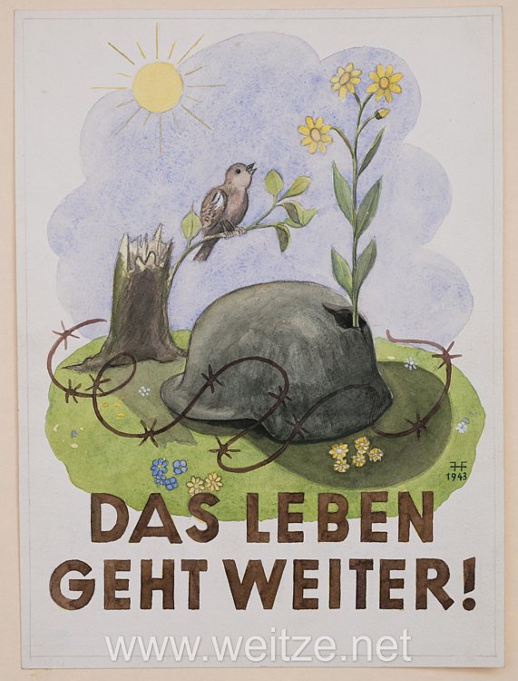 III. Reich Widerstand : Plakatentwurf eines Antifaschisten "Das Leben geht weiter", datiert 1943 Bild 2