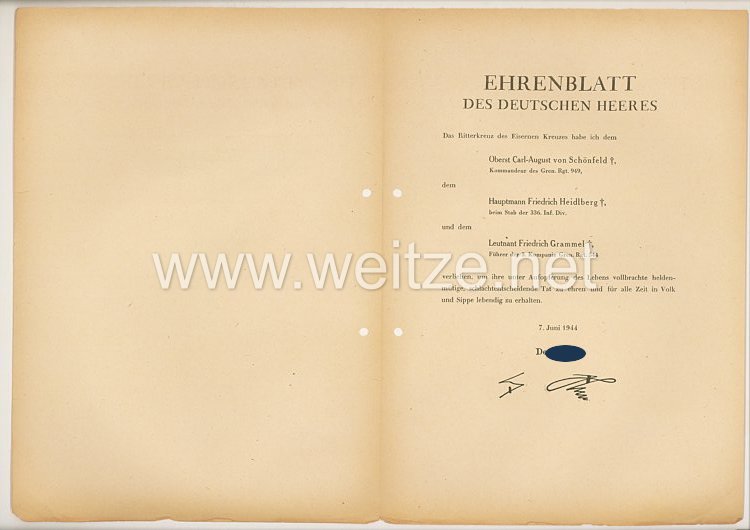 Ehrenblatt des deutschen Heeres - Ausgabe vom 7. Juni 1944