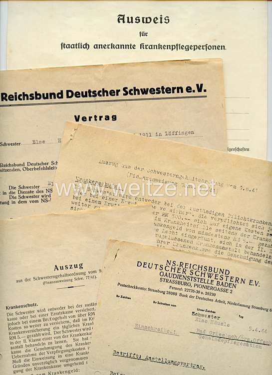 NS-Reichsbund Deutscher Schwestern e.V. - kleine Dokumentengruppe für eine Pflegerin aus Löffingen