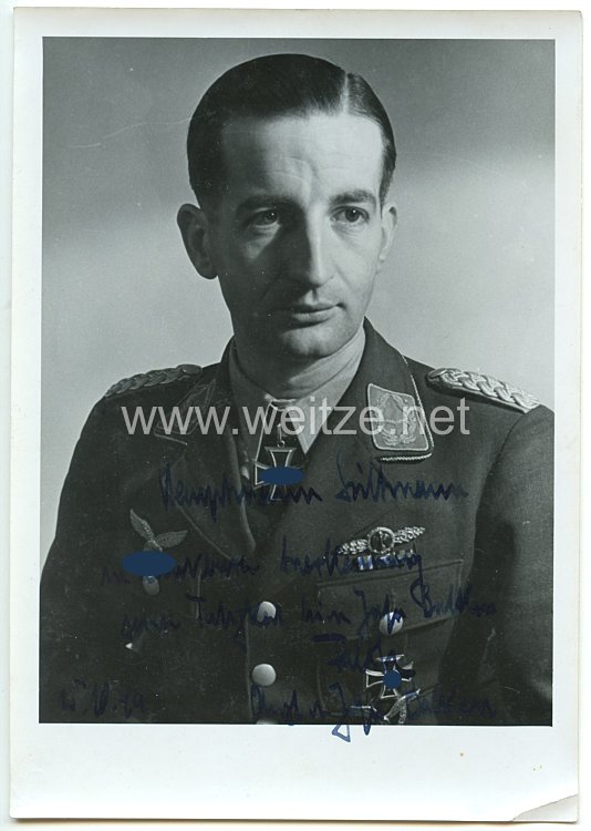 Luftwaffe - Originalunterschrift von Ritterkreuzträger Oberst Wolfgang Falck als Jagdführer Balkan