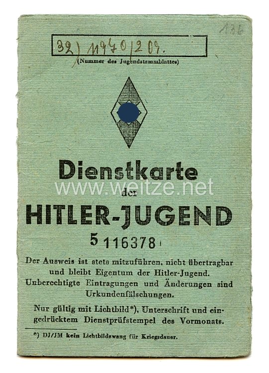 HJ - Dienstkarte der Hitlerjugend Fähnlein 25 Groß - Mühlingen 