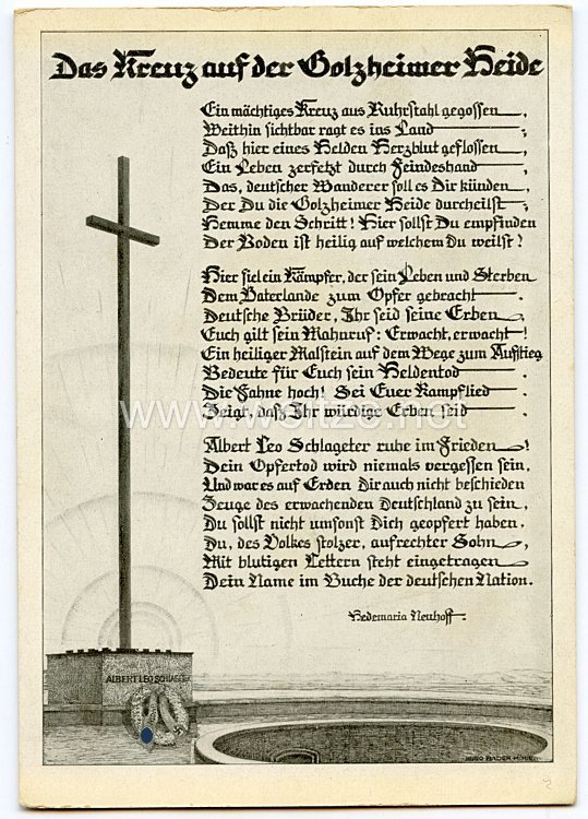 III. Reich - Propaganda-Postkarte - " Das Kreuz auf der Bolzheimer Heide "