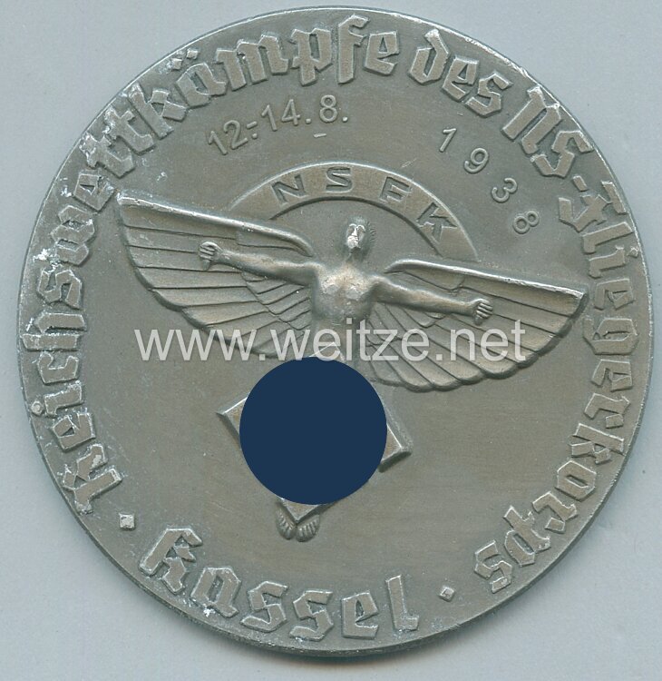 NSFK - nichttragbare Siegermedaille in Silber - " NSFK Reichswettkämpfe des NS-Fliegerkorps Kassel 12.-14.8.1938 "