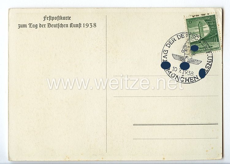 III. Reich - farbige Propaganda-Postkarte - " Tag der Deutschen Kunst 1938 " Bild 2