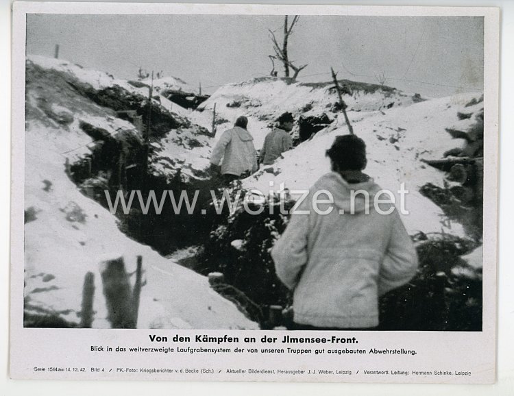 III. Reich - gedrucktes Pressefoto " Von den Kämpfen an der Jlmensee - Front " 14.12.1942