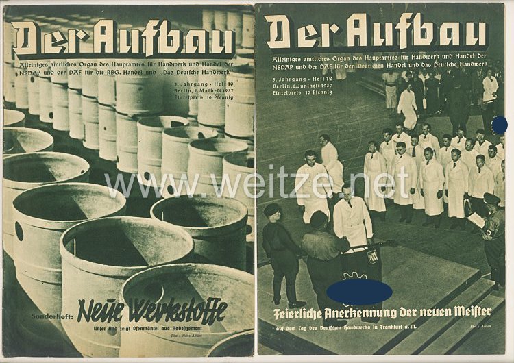 III. Reich - 2 x Ausgabe von : Der Aufbau - Alleiniges amtliches Organ der NS-Hago - 5. Jahrgang 1937 Folge 10 und 12