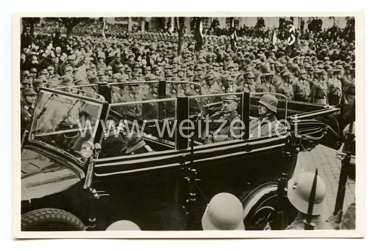 III. Reich - Propaganda-Postkarte - " Staatsakt in Potsdam, Reichspräsident v. Hindenburg u. Oberst v. Hindenburg auf dem Wege zur Kirche "