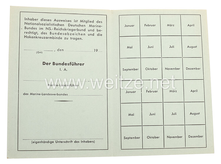 Nationalsozialistischer Deutscher Marine-Bund - Ausweis ( Blanko) Bild 2
