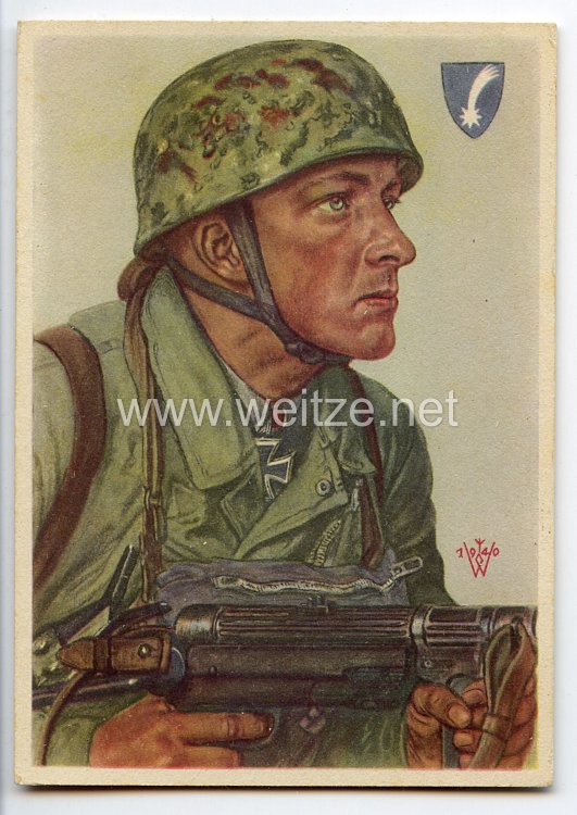 Luftwaffe - Willrich farbige Propaganda-Postkarte - Ritterkreuzträger Feldwebel Hellmuth Arpke
