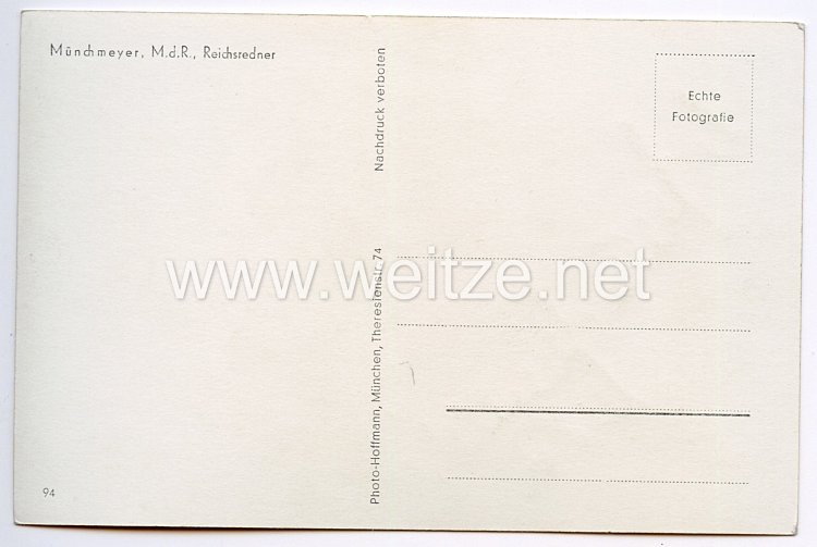 III. Reich - Originalunterschrift von Pfarrer a.D. Ludwig Münchmeyer, M.d.R. - Träger des Goldenen Parteiabzeichens - Bild 2