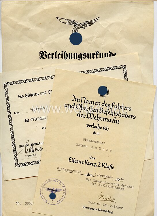 Luftwaffe - Urkundentrio für einen Leutnant und späteren Oberleutnant