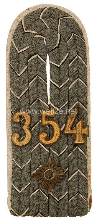 Preußen 1. Weltkrieg Einzel Schulterstück Feldgrau für einen Oberleutnant im Infanterie-Regiment Nr. 354