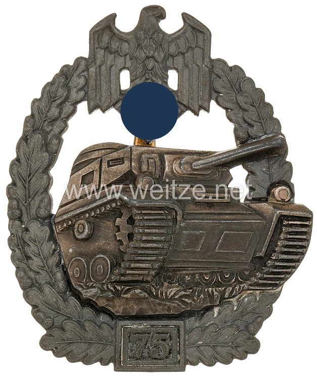 Panzerkampfabzeichen in Silber mit Einsatzzahl "75"