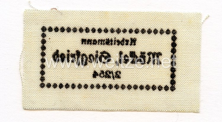 Reichsarbeitsdienst (RAD) Namensetikett für die Uniform "Arbeitsmann Möckel Siegfried 2/254" Bild 2