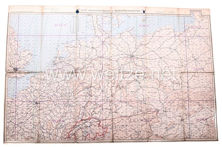 Luftwaffe - Luft-Navigationskarte in Merkatorprojektion Blatt Deutschland, Holland, Frankreich, England