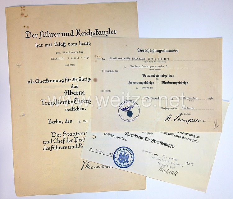 III. Reich - Dokumentengruppe eines Stadtsekretär