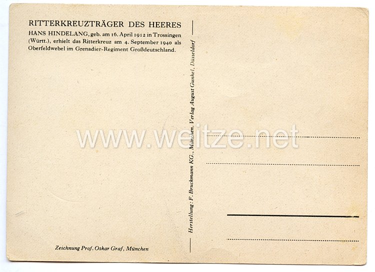 Heer - Originalunterschrift von Ritterkreuzträger Oberfeldwebel Hans Hindelang Bild 2