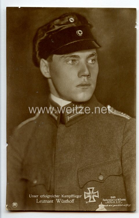 Fliegerei 1. Weltkrieg - Fotopostkarte  - Deutsche Fliegerhelden " Leutnant Wüsthoff "