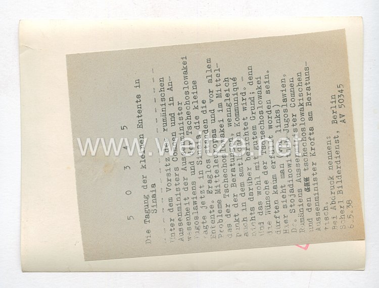 3. Reich Pressefoto: Die Tagung der kleinen Entente in Sinaia 6.5.1938 Bild 2