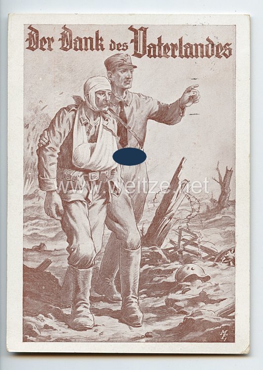 III. Reich - farbige Propaganda-Postkarte - " Der Dank des Vaterlandes - Allen Gau- und Ortsgruppenführern für Versammlungen empfohlen "