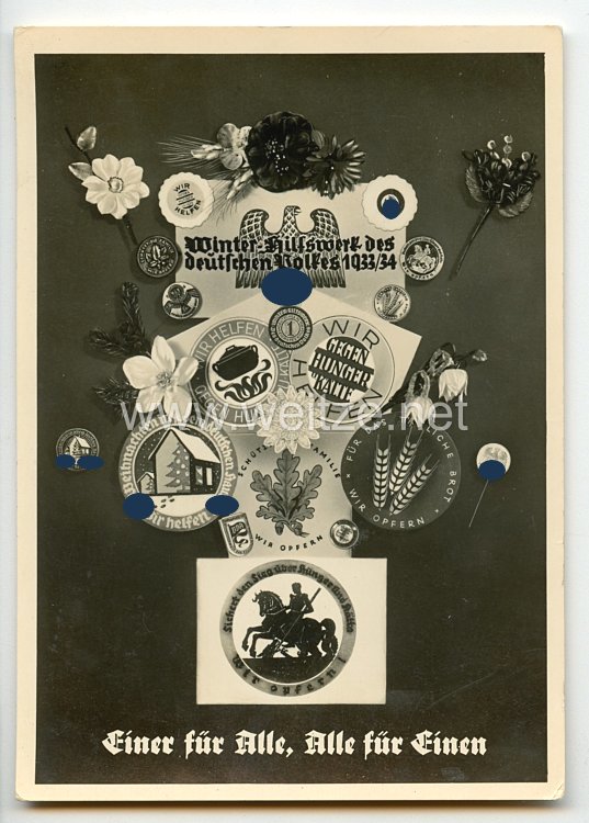 III. Reich - Propaganda-Postkarte - " Winterhilfswerk der deutschen Volkes 1933/34 - Einer für Alle, Alle für Einen "