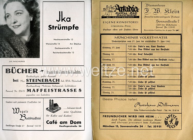 III. Reich - Münchener Volkstheater - Bühnen der Hauptstadt der Bewegung - Programmheft zur Spielzeit 1940-1942 Bild 2