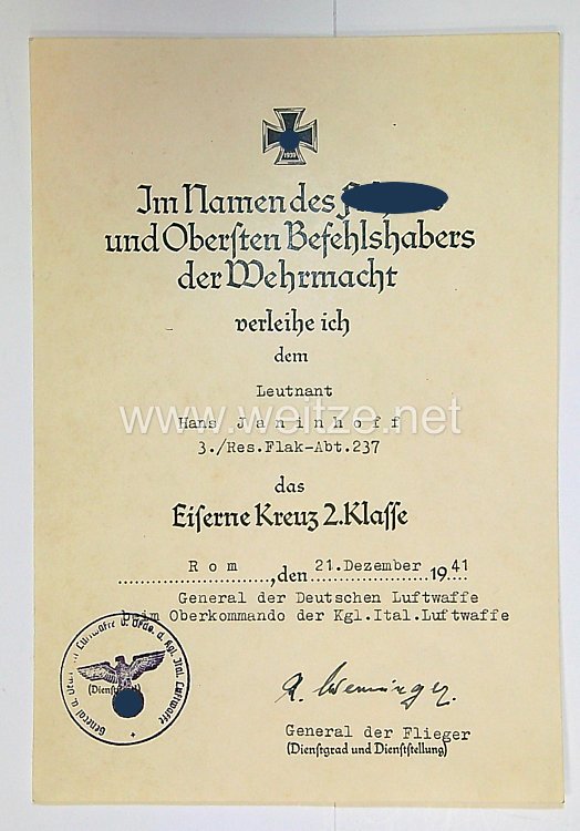 Luftwaffe: Urkundengruppe eines Oberleutnant, schwere Flak-Abteilung 237 Bild 2