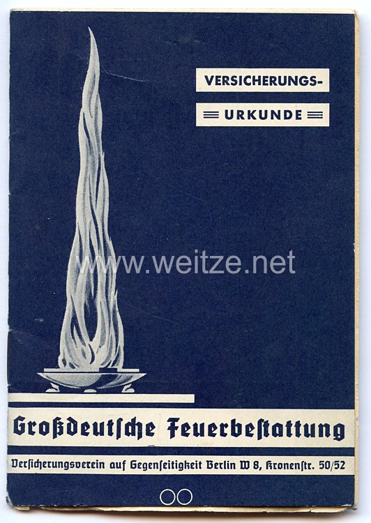 III. Reich - Großdeutsche Feuerbestattung - Versicherungsverein auf Gegenseitigkeit - Mitgliedsausweis