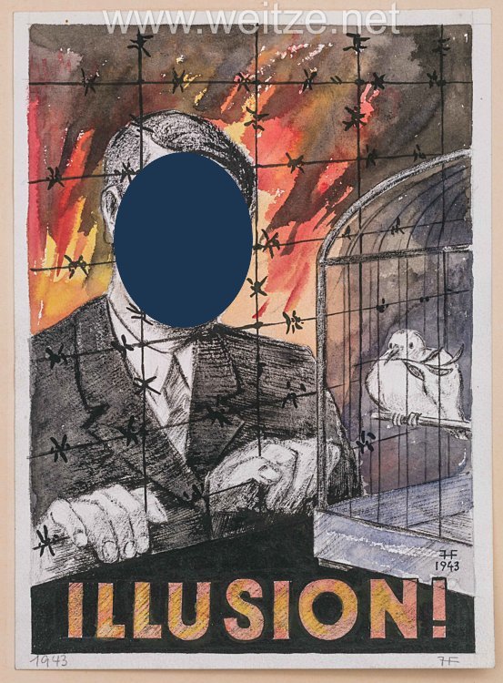 III. Reich Widerstand : Plakatentwurf eines Antifaschisten "Hitlers Illusion vom Frieden", datiert 1943 Bild 2