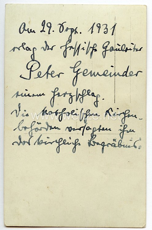 III. Reich - Propaganda-Postkarte - " Peter Gemeinder " ( Gauleiter von Hessen-Darmstadt ) Bild 2