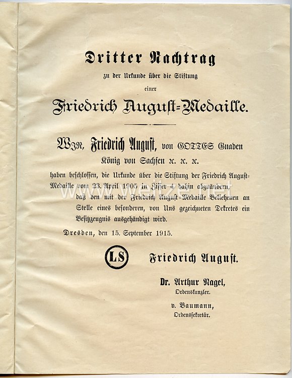 Sachsen - Statuten über die Stiftung der Friedrich-August-Medaille Bild 2