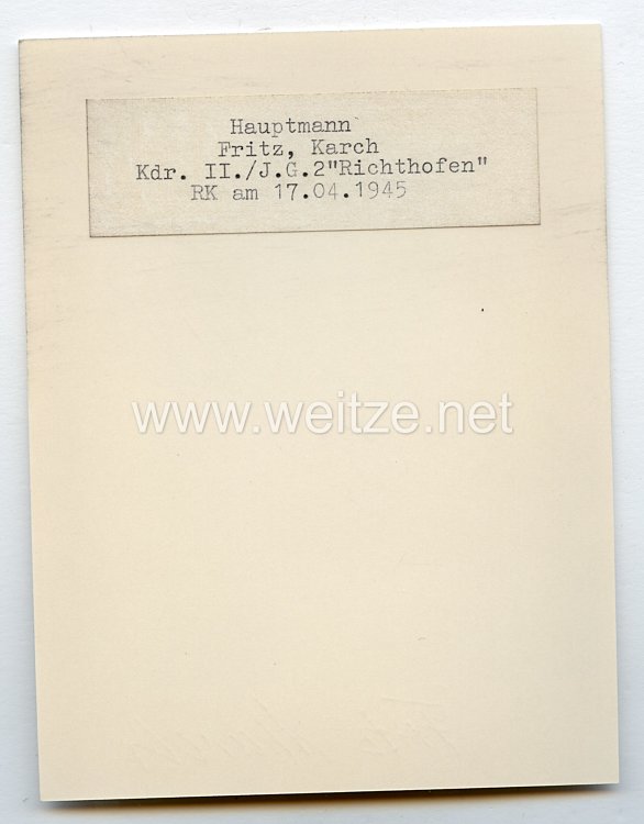 Luftwaffe - Nachkriegsunterschrift von Ritterkreuzträger Fritz Karch Bild 2
